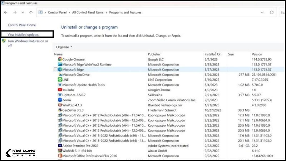 View Installed Updates